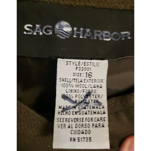 Sag Harbor 100% Wool Back Stretch Pants Sz 16 Olive Side Close Lined - Picture 4 of 5